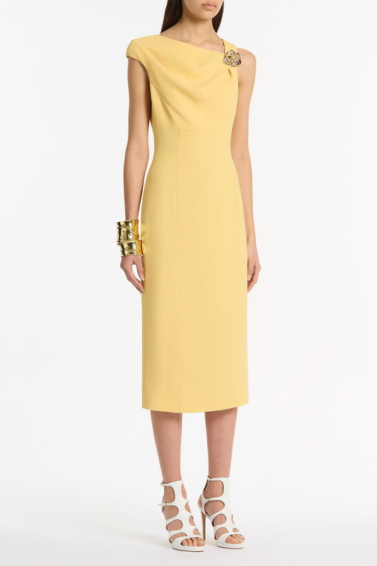 Carla Zampatti Pollen Crepe Leaf Midi Dress (Yellow)