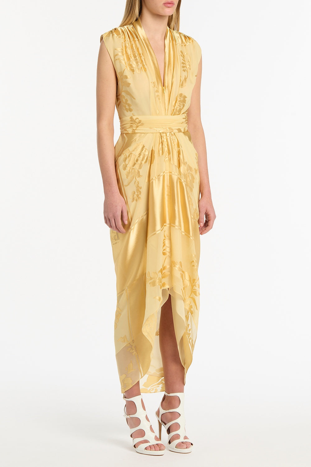 Carla Zampatti Pollen Devore Sleeveless Waterfall Dress (Yellow)