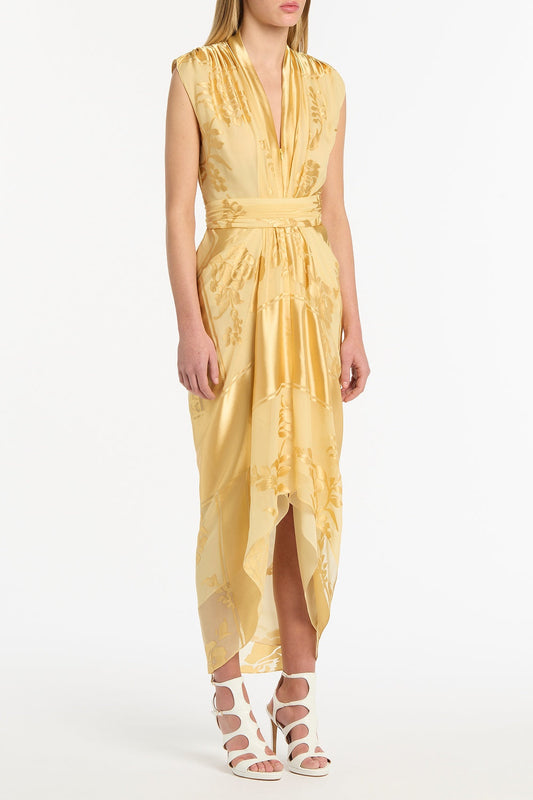 Carla Zampatti Pollen Devore Sleeveless Waterfall Dress (Yellow)