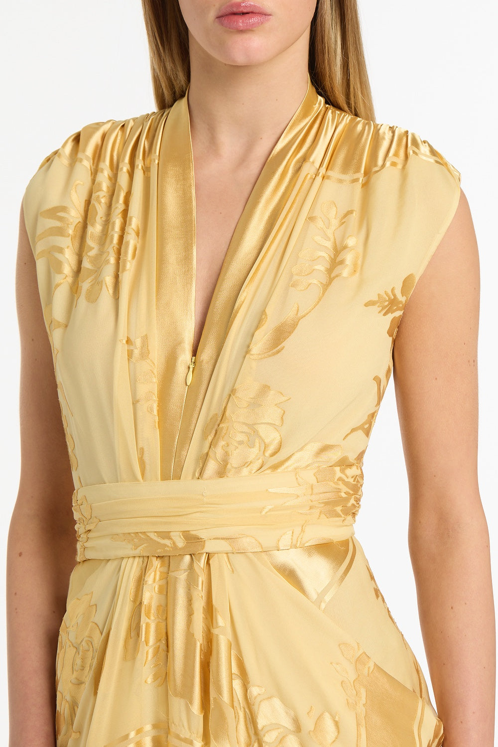 Carla Zampatti Pollen Devore Sleeveless Waterfall Dress (Yellow)