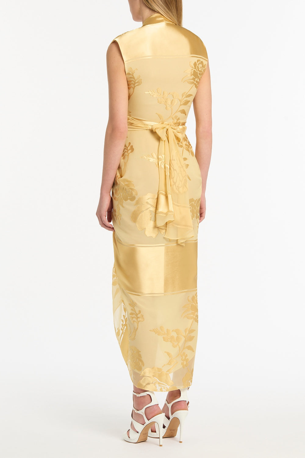Carla Zampatti Pollen Devore Sleeveless Waterfall Dress (Yellow)