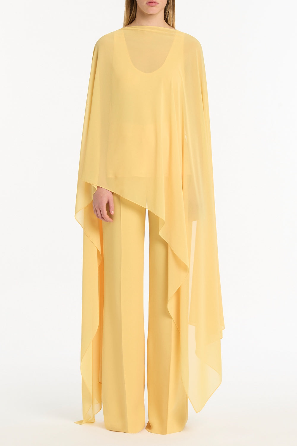 Image of Accessories. Product name - Pollen Georgette Cascata Wrap in Yellow colour by brand - Carla Zampatti