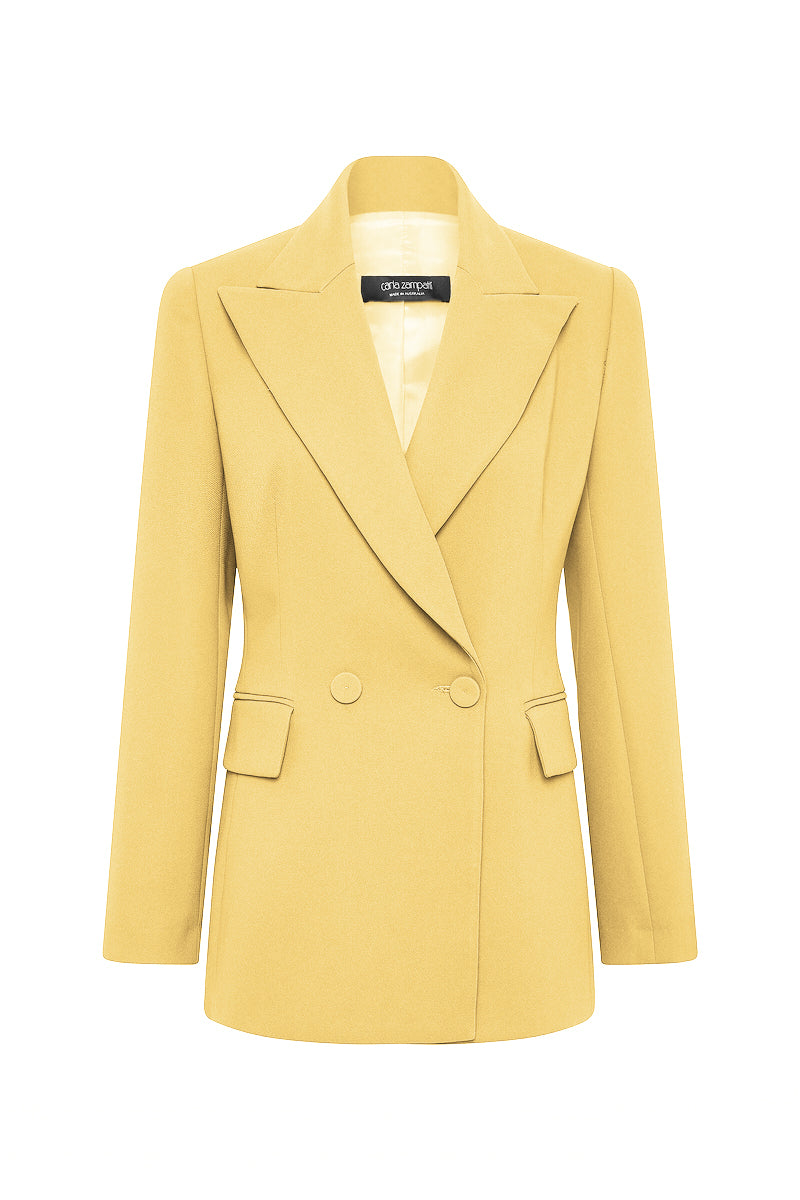 Carla Zampatti Pollen Crepe Double Breasted Relaxed Blazer (Yellow)