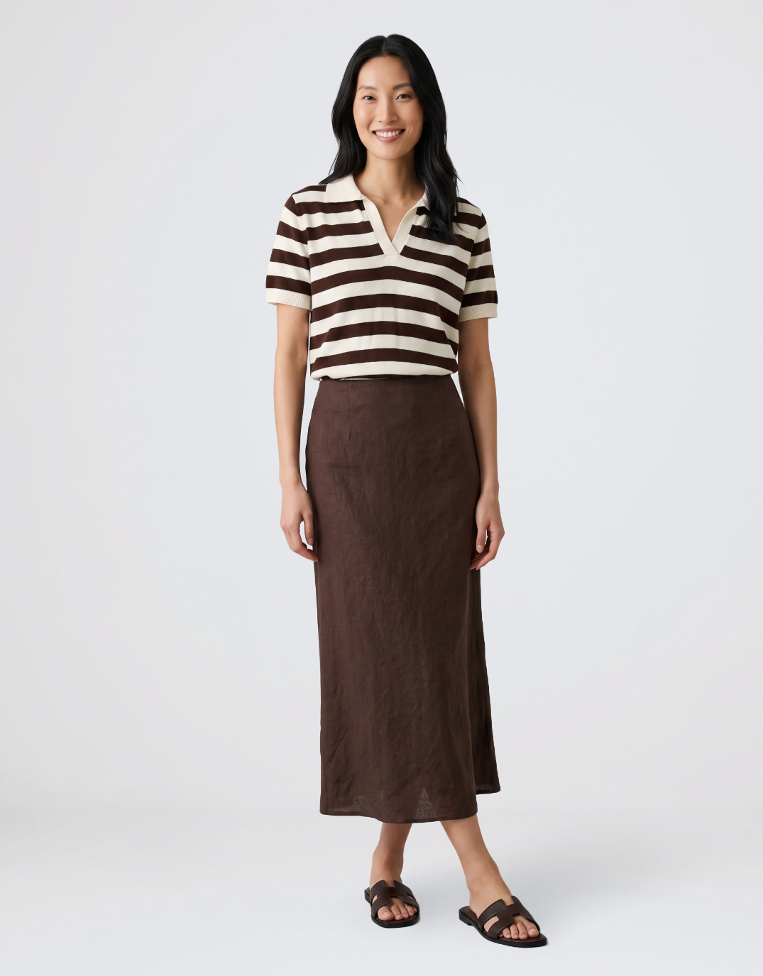 Urban Luxury Knit Striped Polo (Chocolate/Cream)