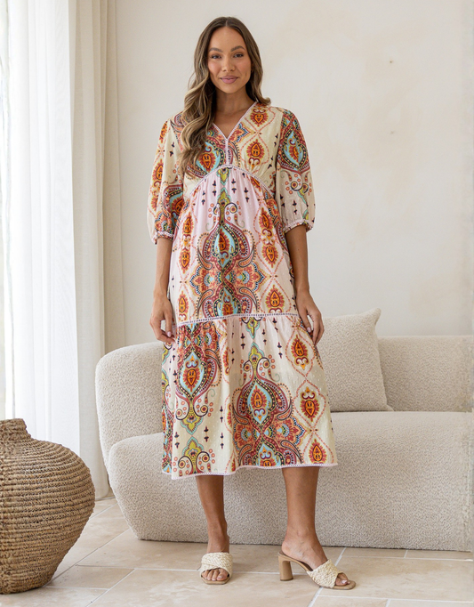 Image of Dresses. Product name - Portofino Dress Blush/Amber Multi in Blush/Amber Multi colour by brand - 132 Fashion