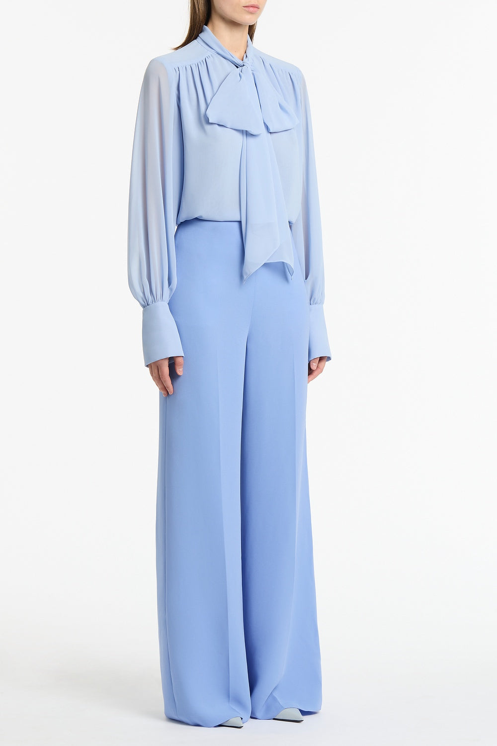 Carla Zampatti Powder Georgette Bow Front Blouse (Blue)