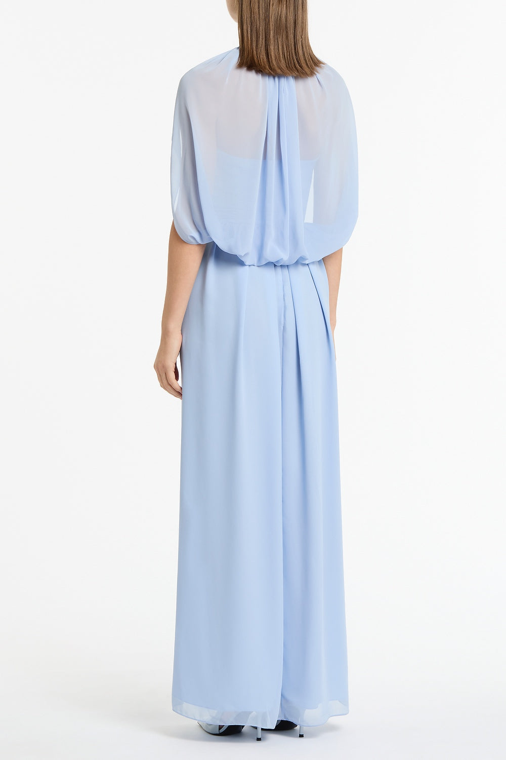 Carla Zampatti Powder Georgette Halter Cape Gown (Blue)