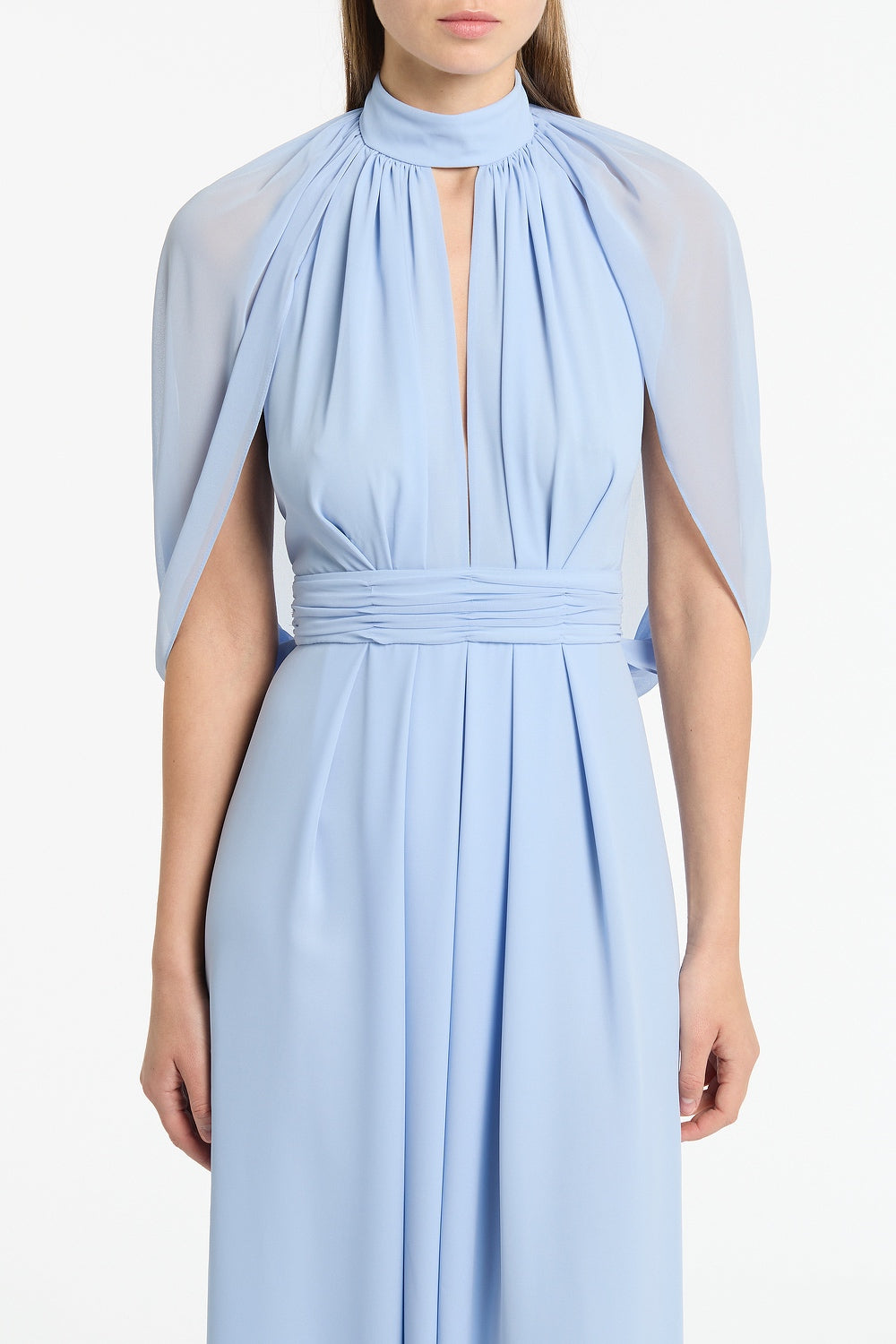 Carla Zampatti Powder Georgette Halter Cape Gown (Blue)