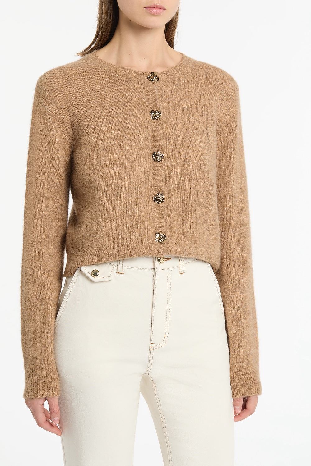 Carla Zampatti Praline Brushed Knit Cardigan (Brown)