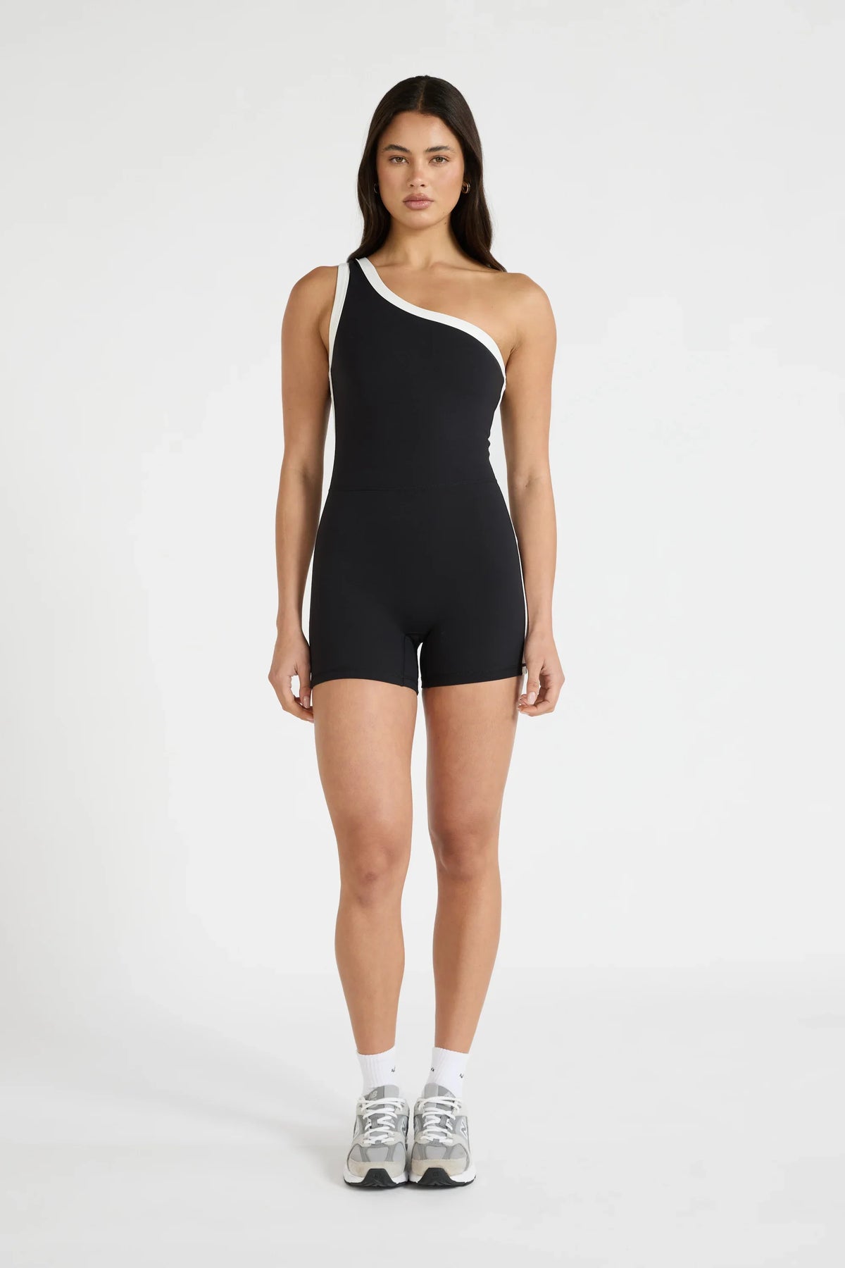 ALLFENIX CloudCore Contrast One Shoulder Unitard Onyx; (White)