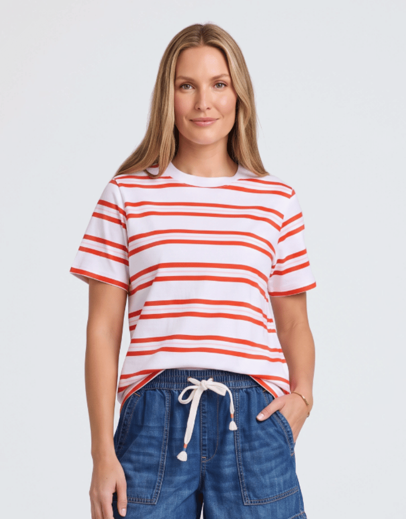 Image of T-Shirts. Product name - Pure Stripe Tee White in White colour by brand - Foxwood
