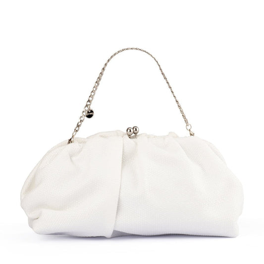 Image of Bags. Productname: QUEENIE Gathered Woven Clutch in Red colour by brand - Olga Berg