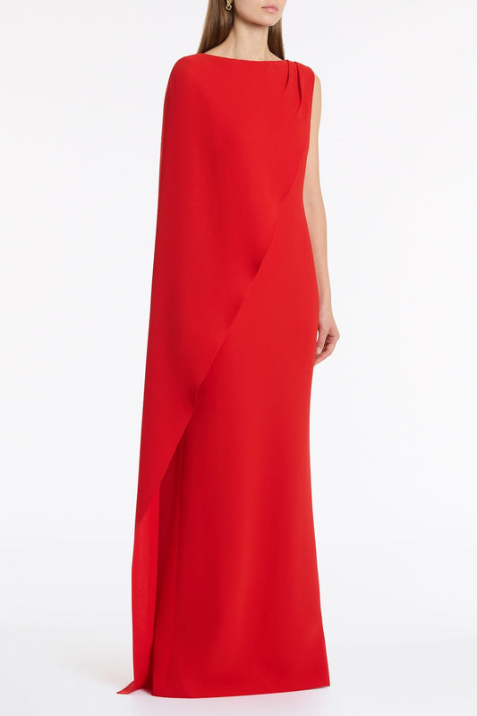 Carla Zampatti Crepe Asymmetrical Drape Gown (Red)