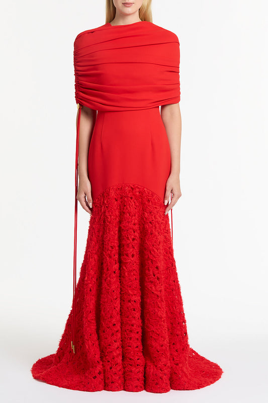 Image of Others. Product name - Red Crepe Coulisse Shrug in Red colour by brand - Carla Zampatti