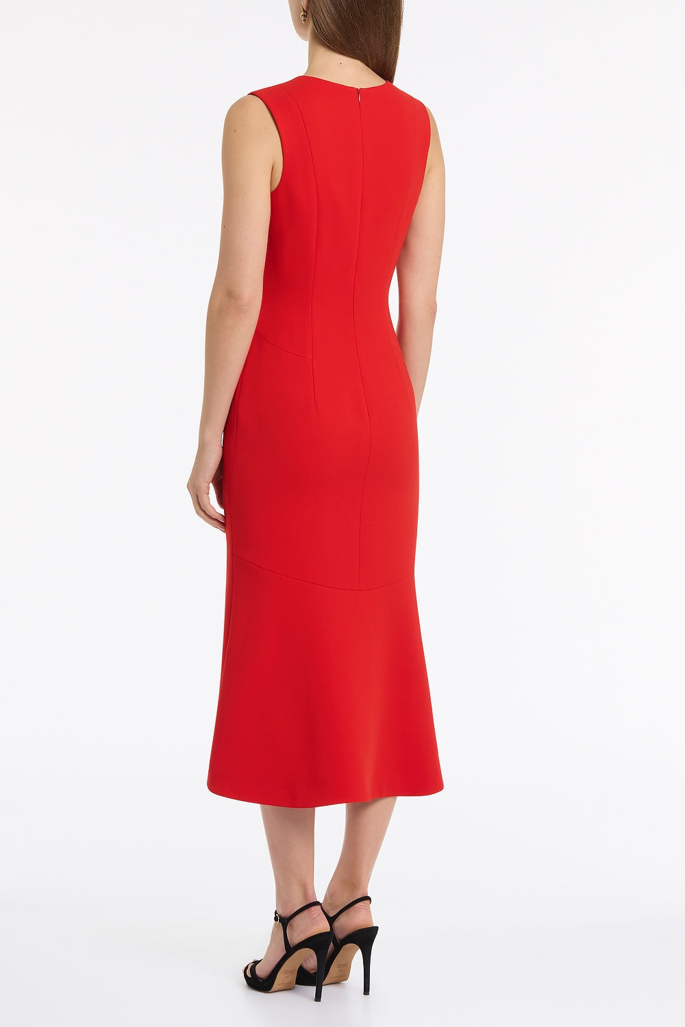 Carla Zampatti Crepe Curve Neck Detail Midi Dress (Red)