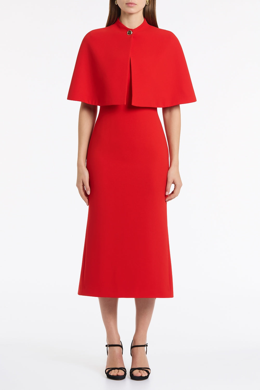 Carla Zampatti Crepe Curve Neck Detail Midi Dress (Red)