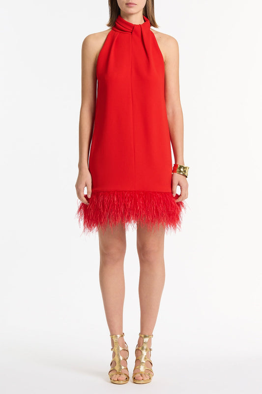 Image of Dresses. Product name - Red Crepe Feather Mini Dress in Red colour by brand - Carla Zampatti