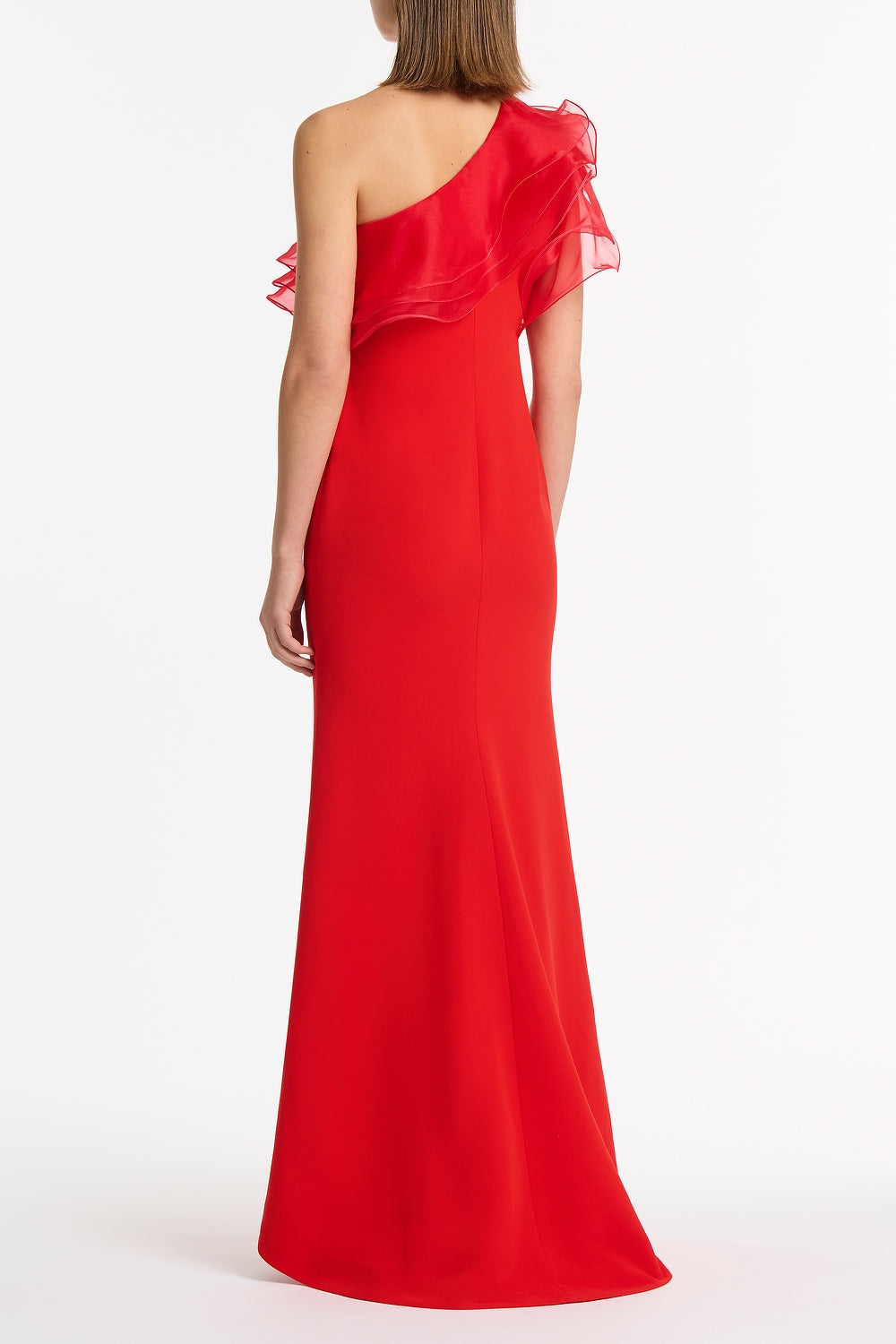 Carla Zampatti Crepe One Shoulder Organza Ruffle Gown (Red)
