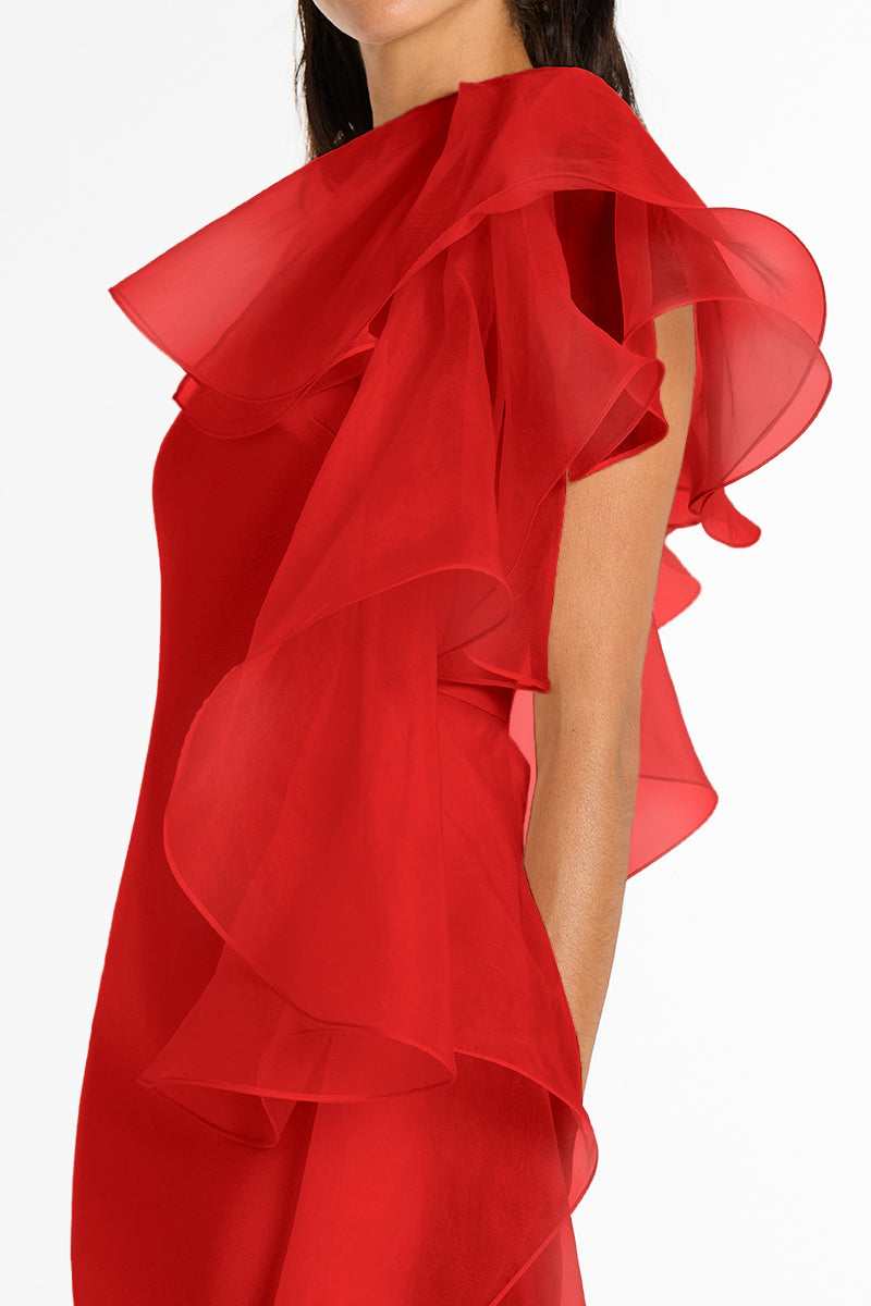 Carla Zampatti Crepe Ruffle Shoulder Gown (Red)