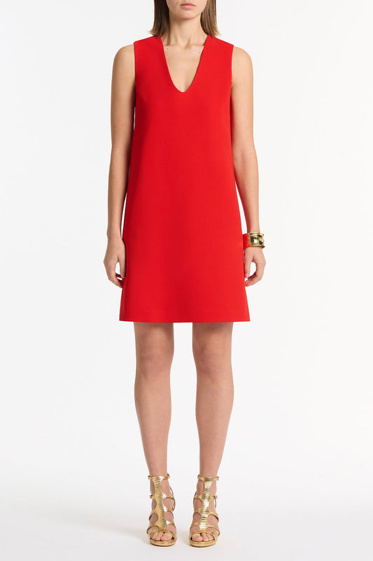 Image of Dresses. Product name - Red Crepe Scoop Neck Shift Dress in Red colour by brand - Carla Zampatti