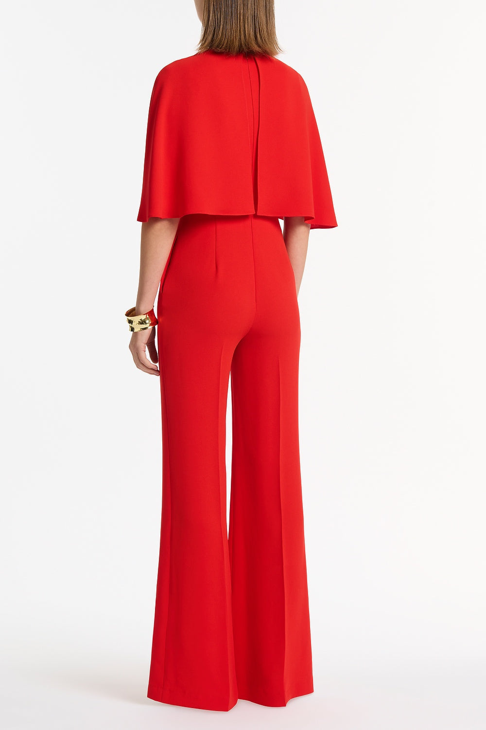 Carla Zampatti Crepe Tuck Front Cape Jumpsuit (Red)