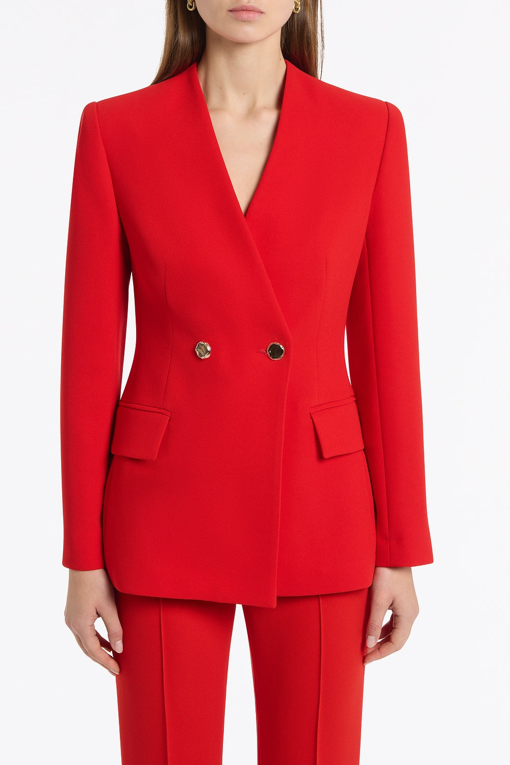 Carla Zampatti Crepe V-Neck Double Breasted Jacket (Red)