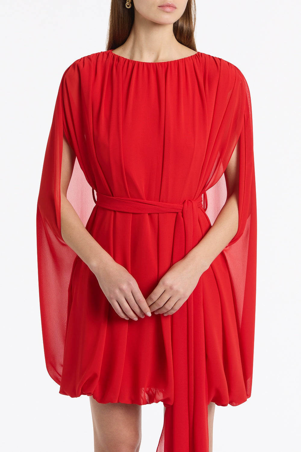 Carla Zampatti Georgette Gathered Capelet Dress (Red)