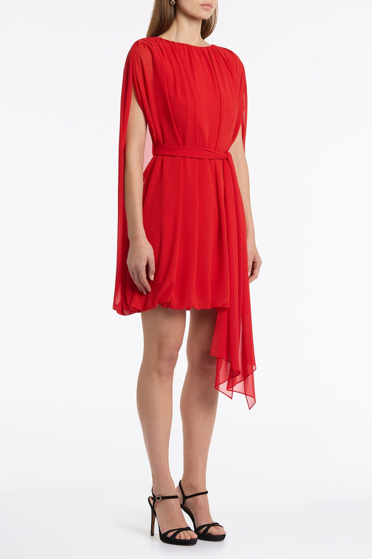 Carla Zampatti Georgette Gathered Capelet Dress (Red)