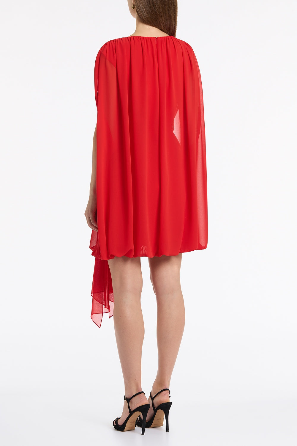Carla Zampatti Georgette Gathered Capelet Dress (Red)