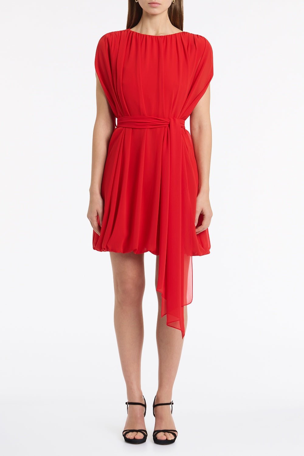 Carla Zampatti Georgette Gathered Capelet Dress (Red)