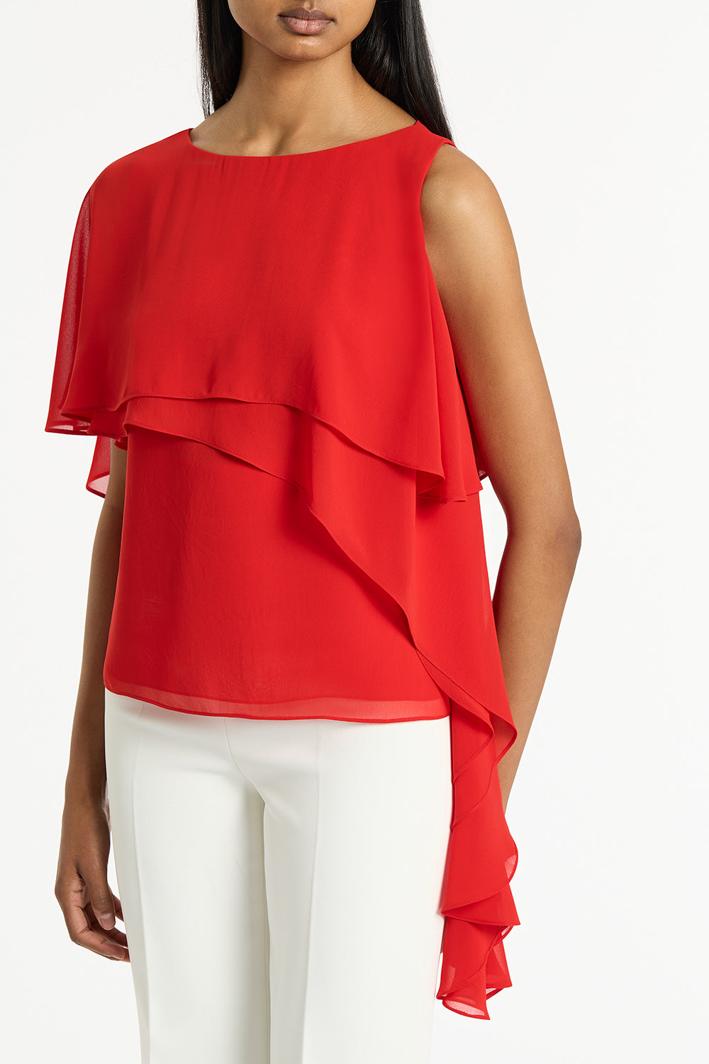 Carla Zampatti Georgette High Low Top (Red)