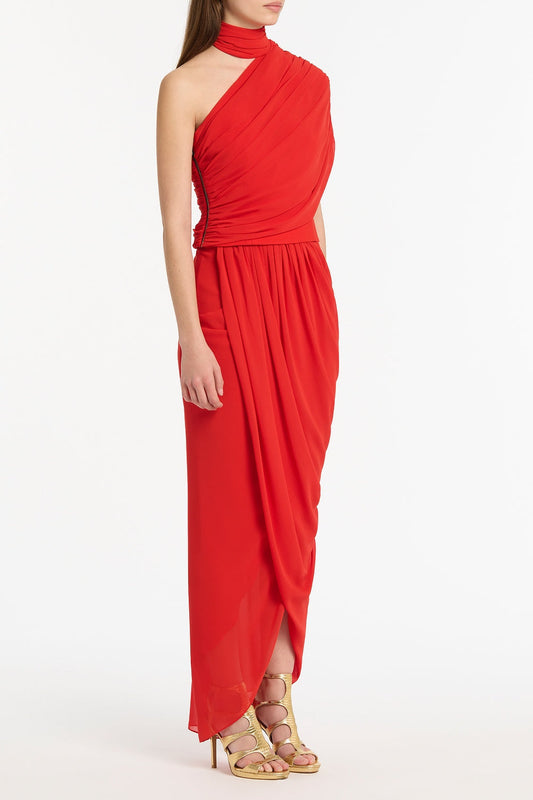 Carla Zampatti Georgette One Shoulder Drape Top (Red)