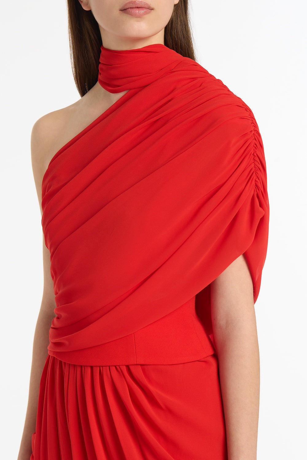 Carla Zampatti Georgette One Shoulder Drape Top (Red)