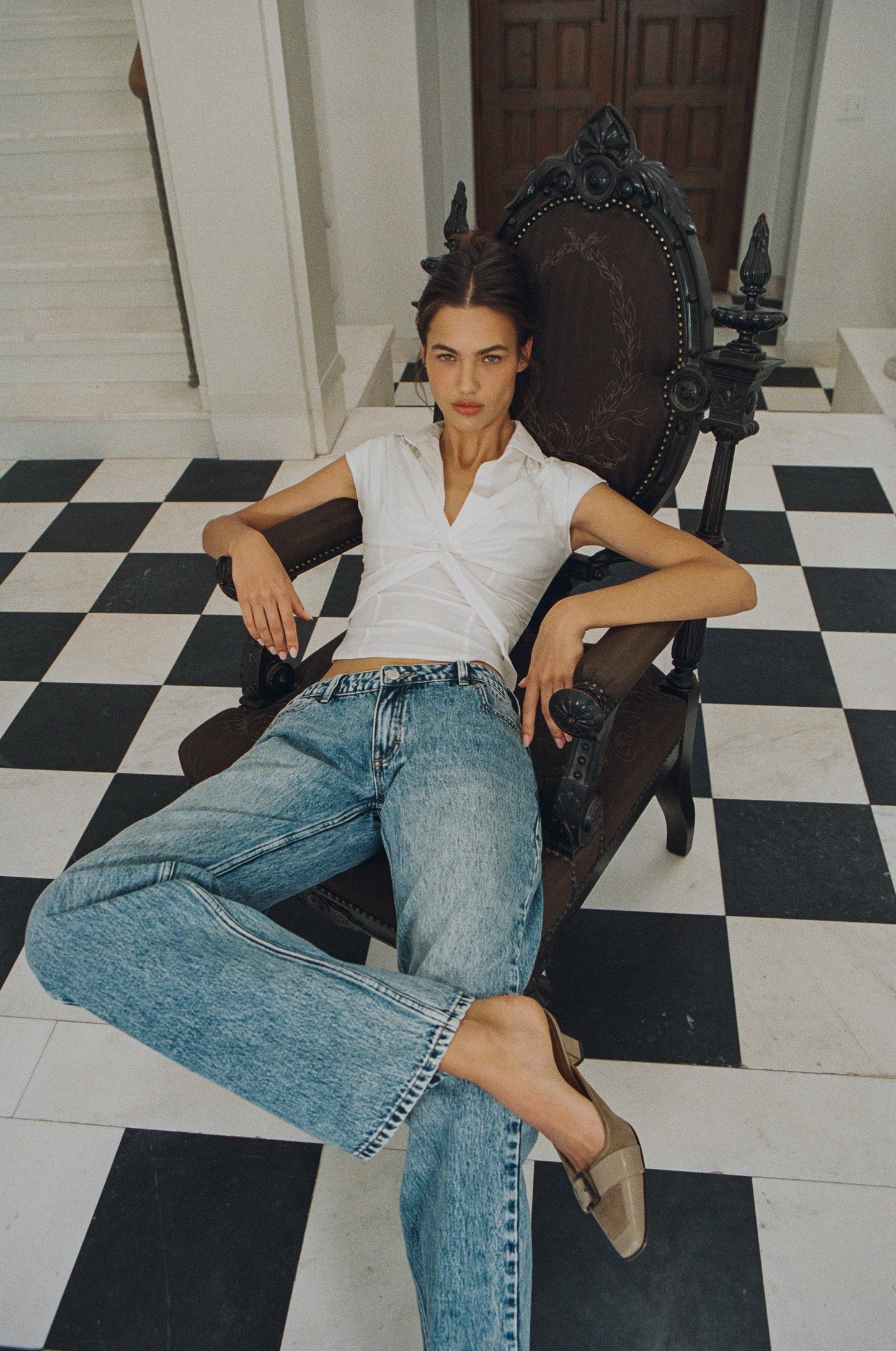 Image of a model wearing Tops. Product name - Reid Top in White colour by brand - With Jéan
