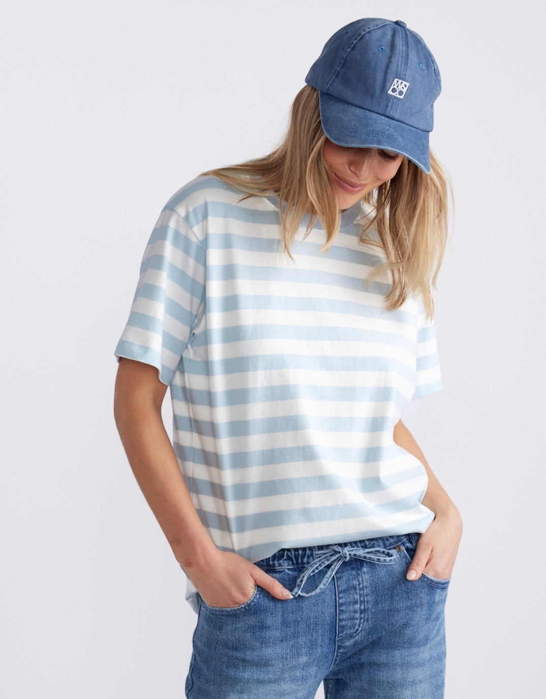 White & Co. Relaxed Tee (Ice Blue/White)