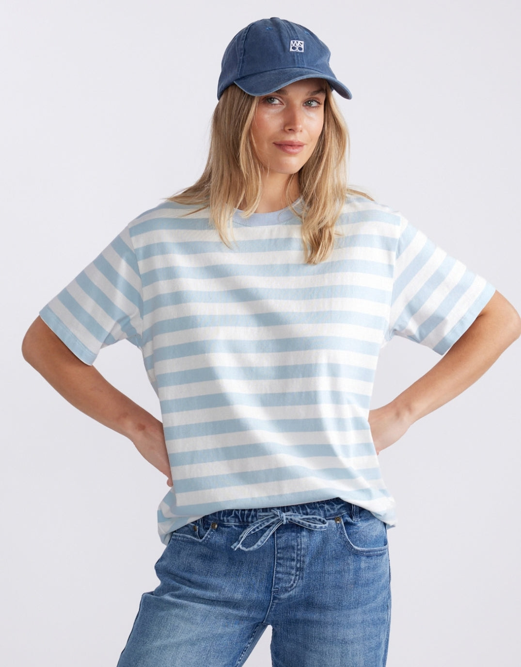Image of T-Shirts. Product name - Relaxed Tee Ice Blue/White in Ice Blue/White colour by brand - White & Co.