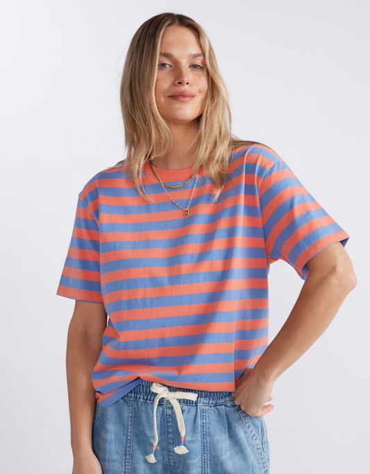 Image of T-Shirts. Product name - Relaxed Tee Melon/Denim in Melon/Denim colour by brand - White & Co.