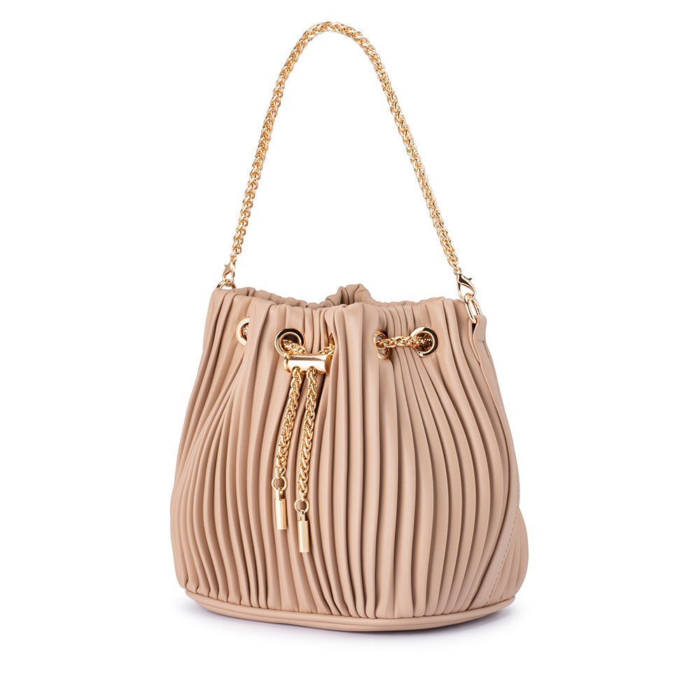 Olga Berg REMI Pleated Drawstring Bag (Natural)