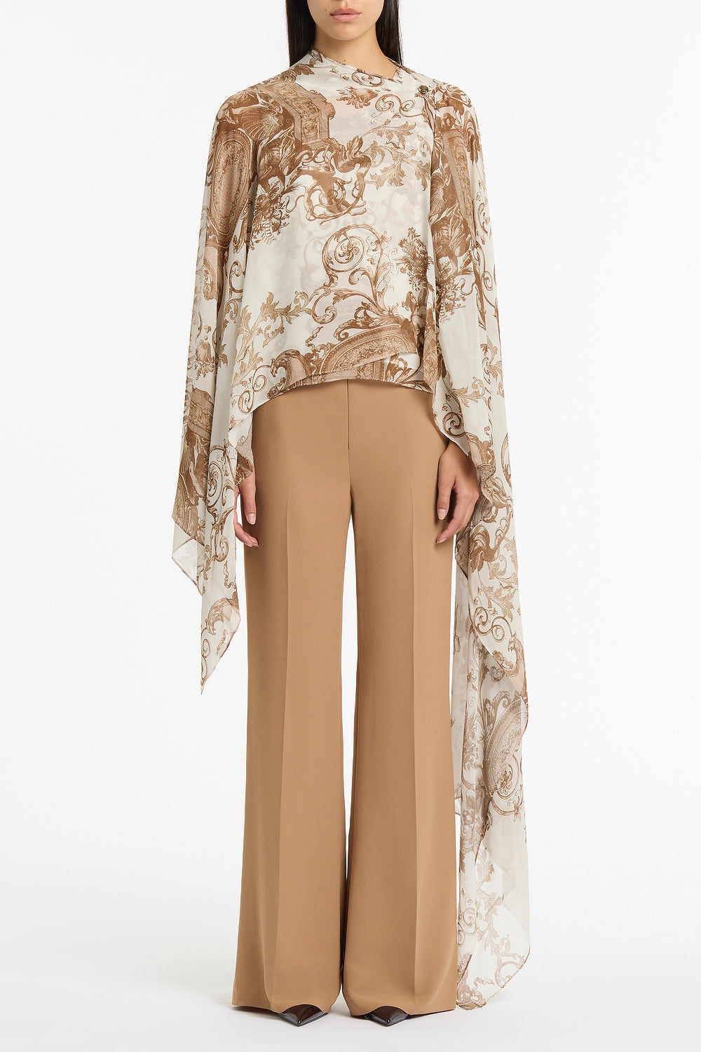 Image of Accessories. Product name - Renaissance Georgette Cascata Wrap in Natural colour by brand - Carla Zampatti