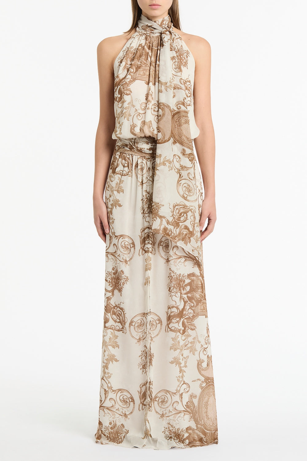 Image of Dresses. Product name - Renaissance Georgette Halter Dress in Natural colour by brand - Carla Zampatti