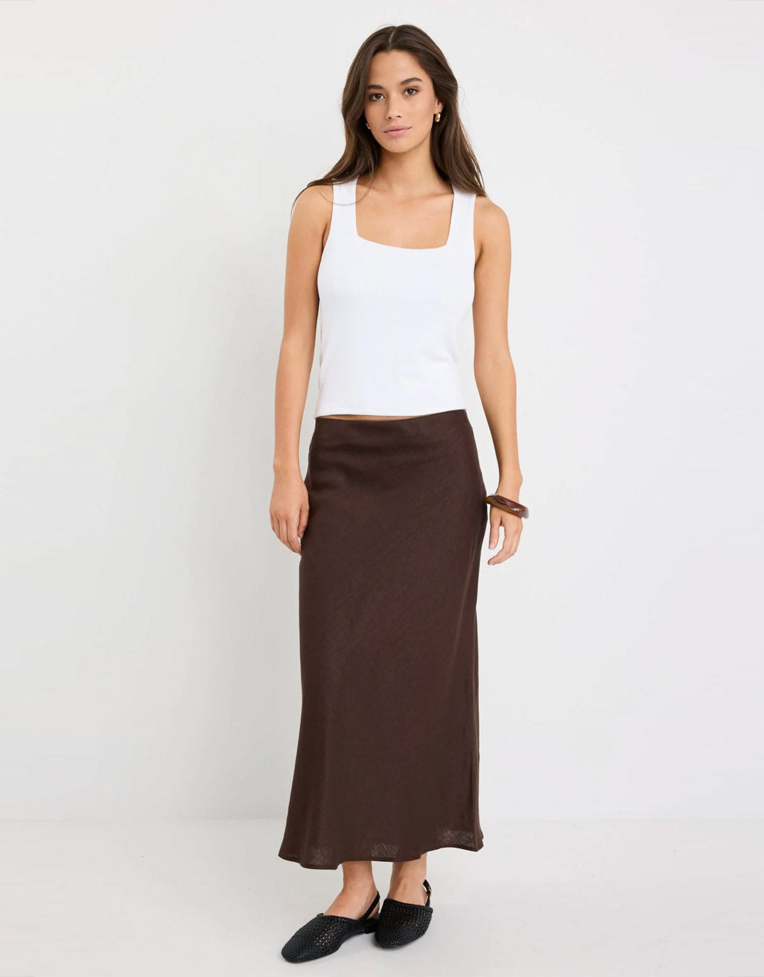 Re:Union The Label Bliss Linen Bias Midi Skirt (Dark Chocolate)