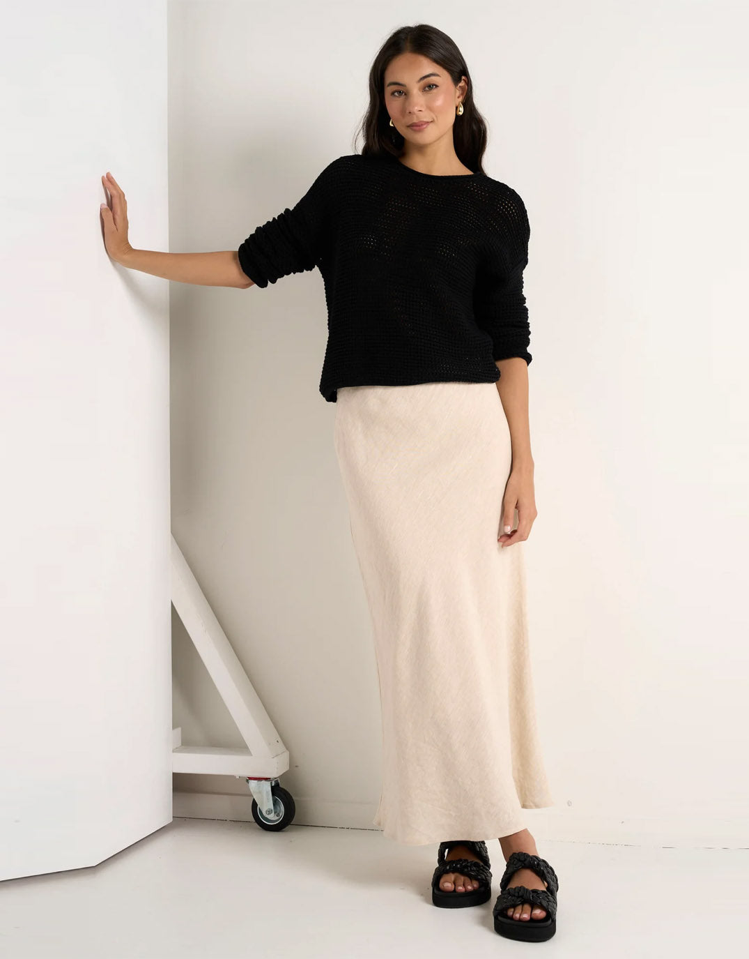 Re:Union The Label Bliss Linen Bias Midi Skirt (Natural)
