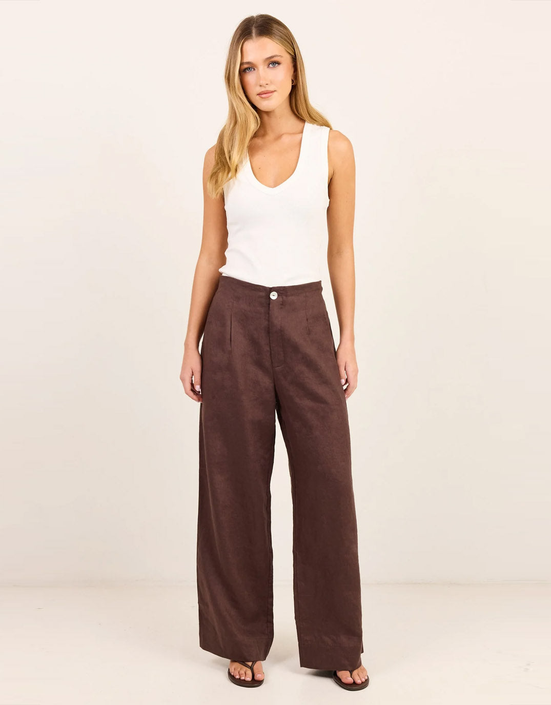 Re:Union The Label Curator Linen Pleat Front Wide Leg Pants (Dark Chocolate)