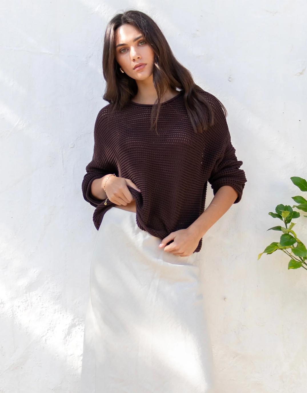 Re:Union The Label Dawn Crochet Knit Jumper (Chocolate)
