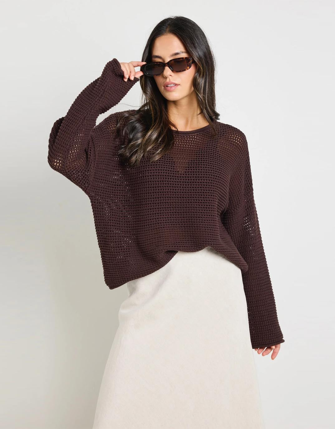 Re:Union The Label Dawn Crochet Knit Jumper (Chocolate)