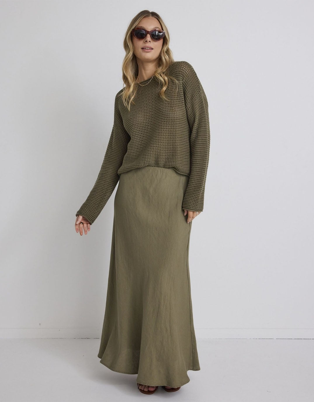 Re:Union The Label Dawn Crochet Knit Jumper (Soft Khaki)