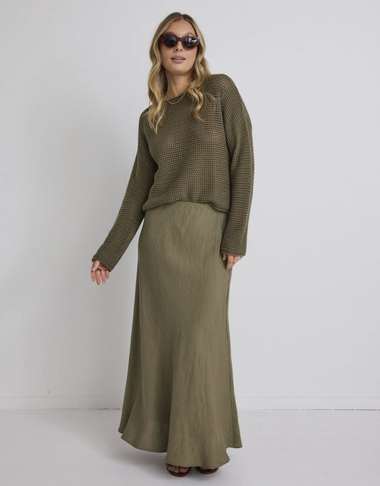 Dawn Crochet Knit Jumper - (Soft Khaki)