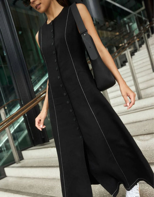 Guide Contrast Stitch Maxi Vest Dress - (Black)