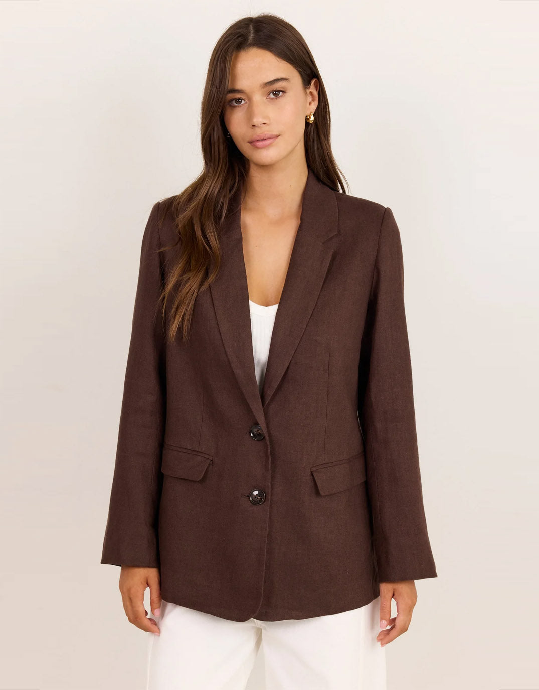 Re:Union The Label Pillar Linen 2 Button Blazer (Chocolate)