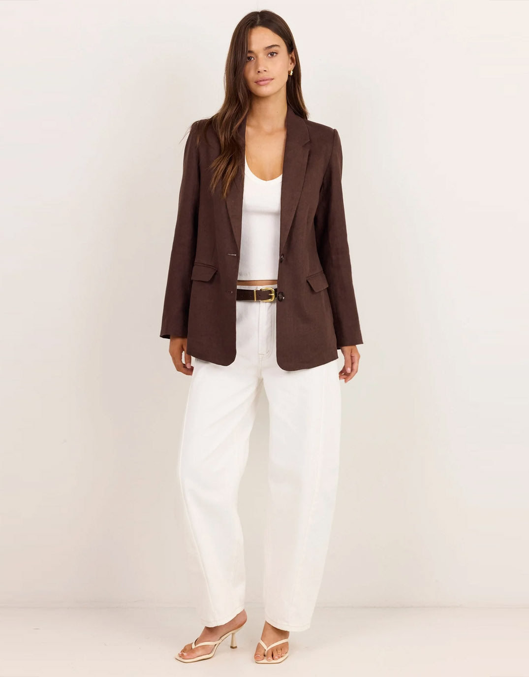 Re:Union The Label Pillar Linen 2 Button Blazer (Chocolate)